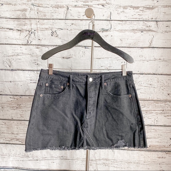 AE HIGH-WAISTED FESTIVAL BLACK DENIM SKIRT - Picture 1 of 6